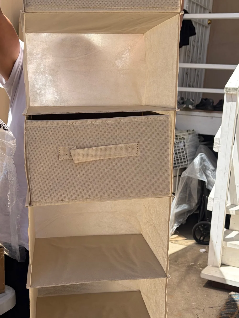Beige Hanging Closet Organizer with 3 Removable Drawers - Unbranded